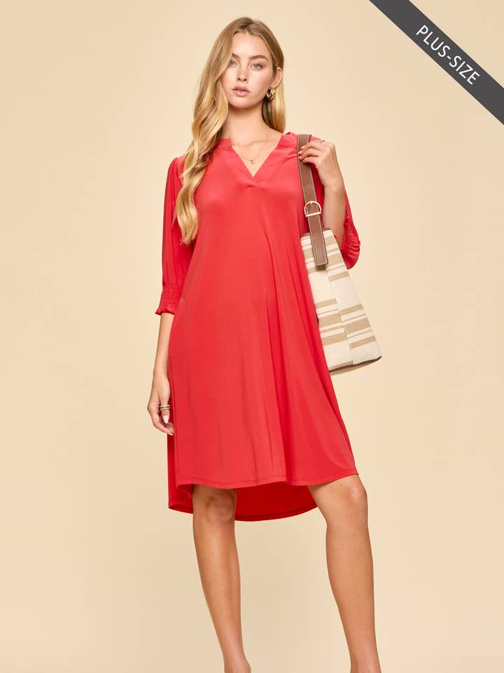 PLUS SIZE Smocked Sleeve Lizzy Collar Shirt Dress for wholesale by Dear Scarlett