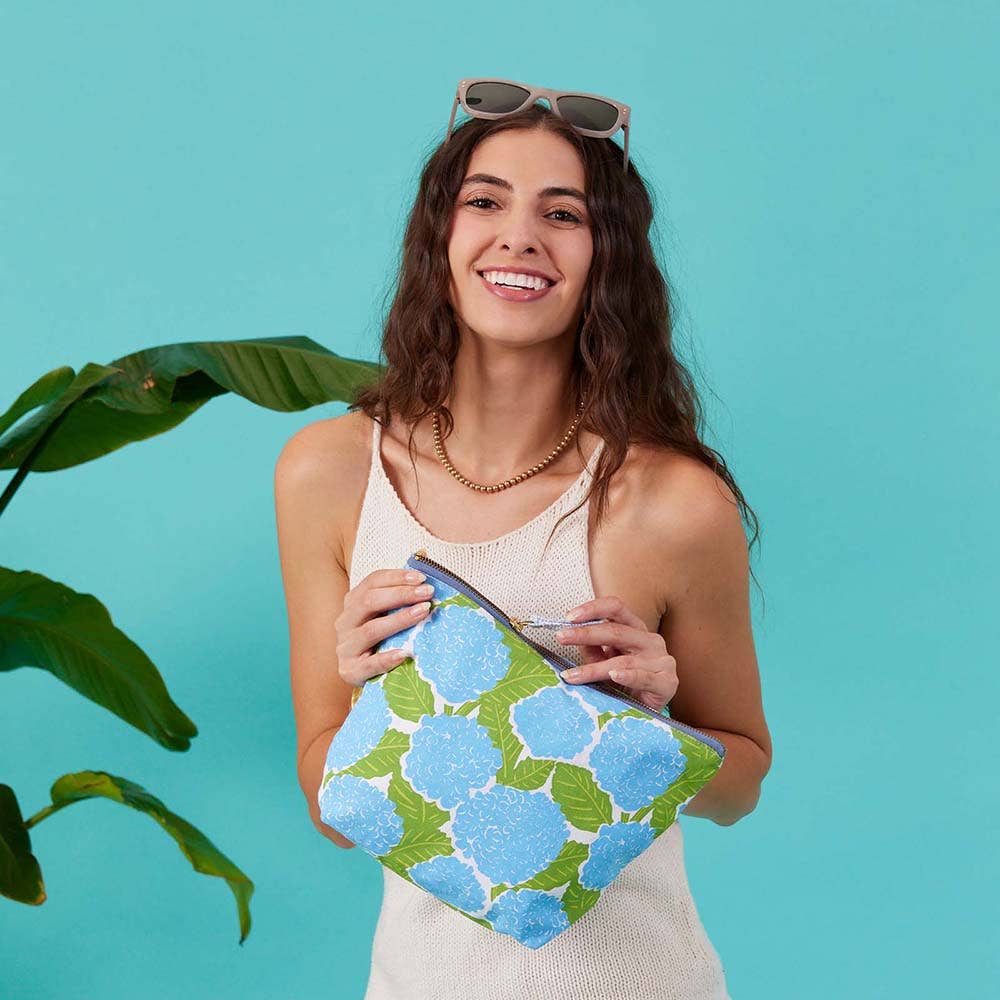 rockflowerpaper – wholesale Pouch – Women’s – Blue Hydrangea Large Canvas Pouch1