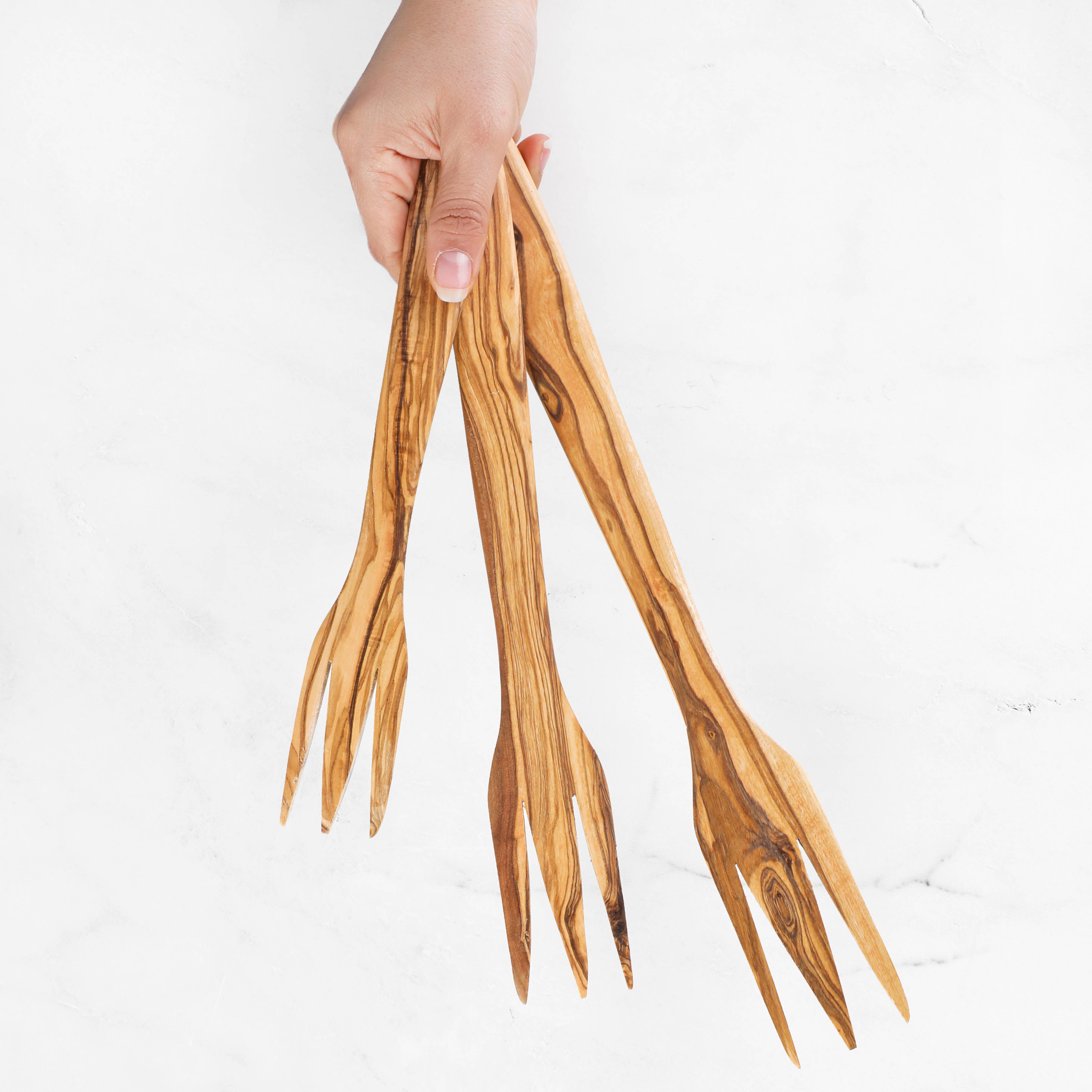 ArtisRaw Olive Wood - Vente Fourchette de service - Fourchette de service à 3 dents en bois d'olivier — Fait main2