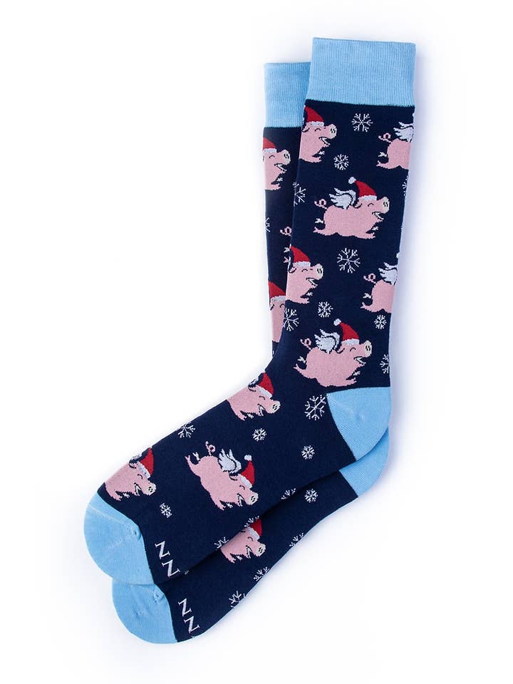 Alynn - Wholesale Socks - Unisex - Alynn Flying Pig Christmas Sock - Navy Carded Cotton Alynn