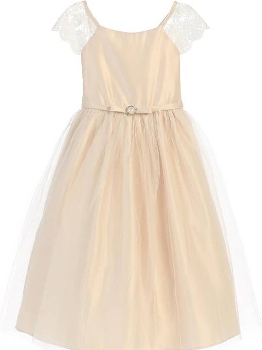 Champagne Lace Sleeve Tulle Skirt Special Occasion Dress for wholesale by iGirlDress