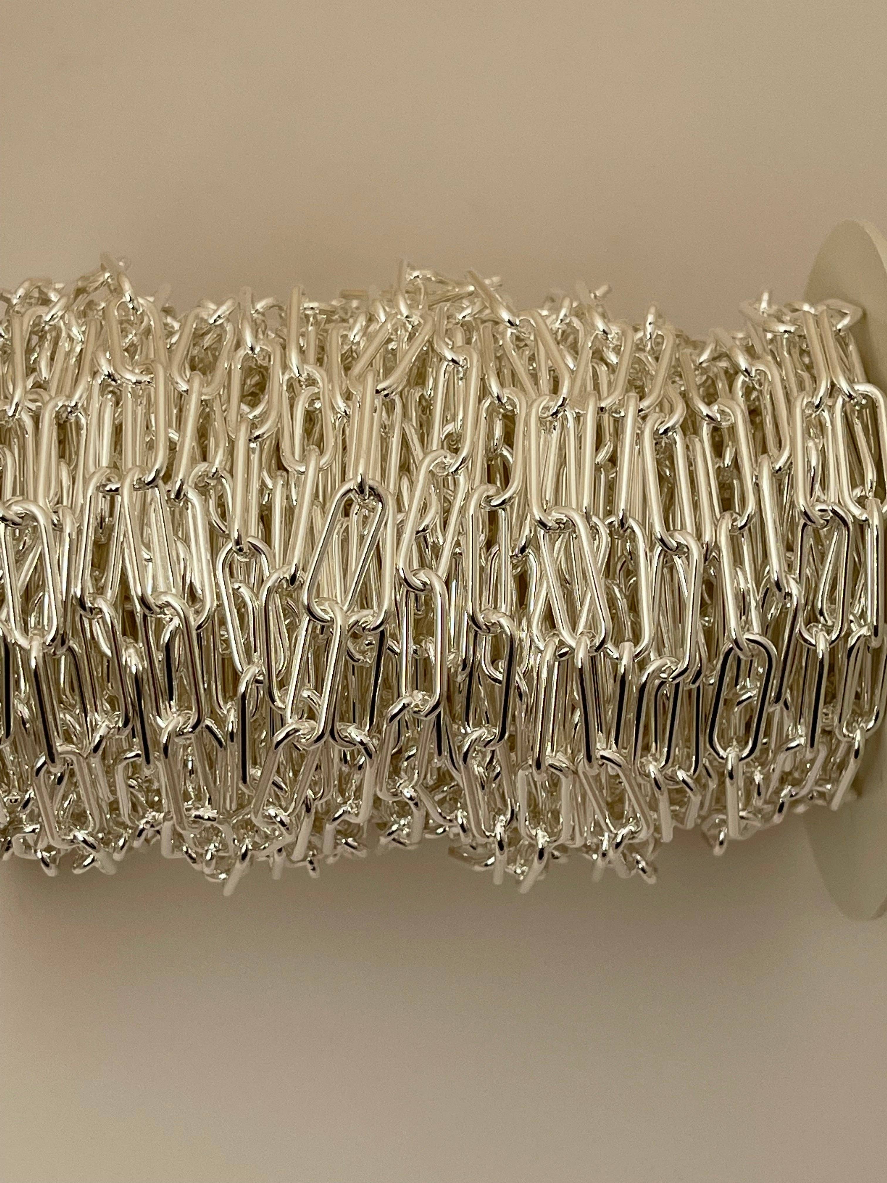 Sterling-Sil 925 Sterlingsilber | Glatte Büroklammerkette | Rechteckige Kette Runddraht | Maschinell gefertigte Kette | Größe 15,5mmX6mm, 1 Fuß für den Großhandel auf Faire2