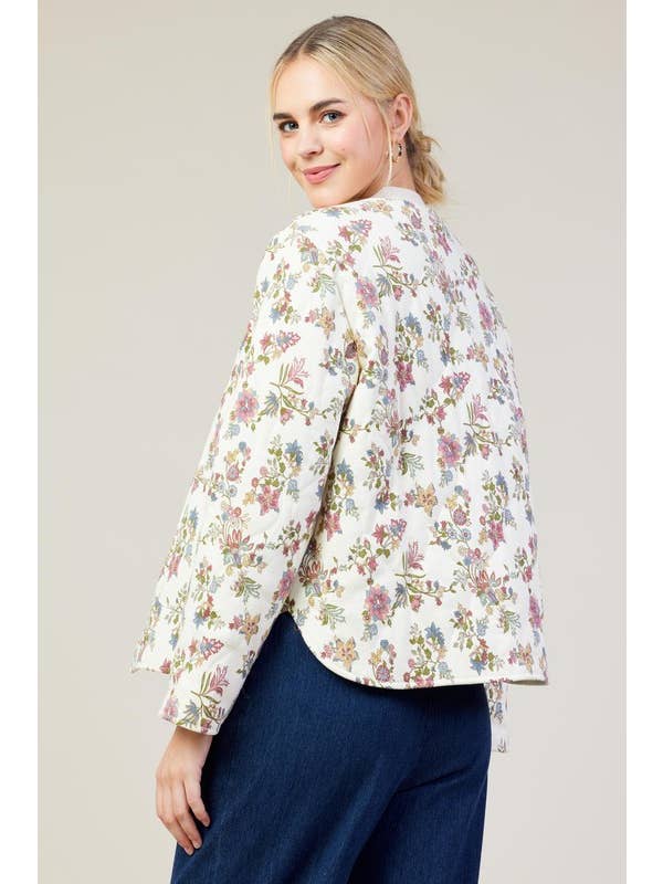Ivory Multi Long Sleeve Floral Print Quilted Jacket for wholesale on Faire3
