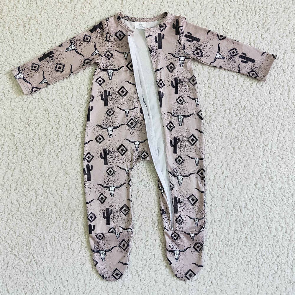 Aier Wholesale - Wholesale Jumpsuit - Baby - Baby kids long sleeve cow cactus zip fall rompers1