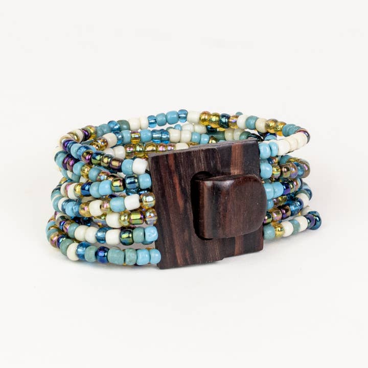 Bali Glass Beads Bracelet with Mini Wood Buckle for wholesale by Pink House Imports