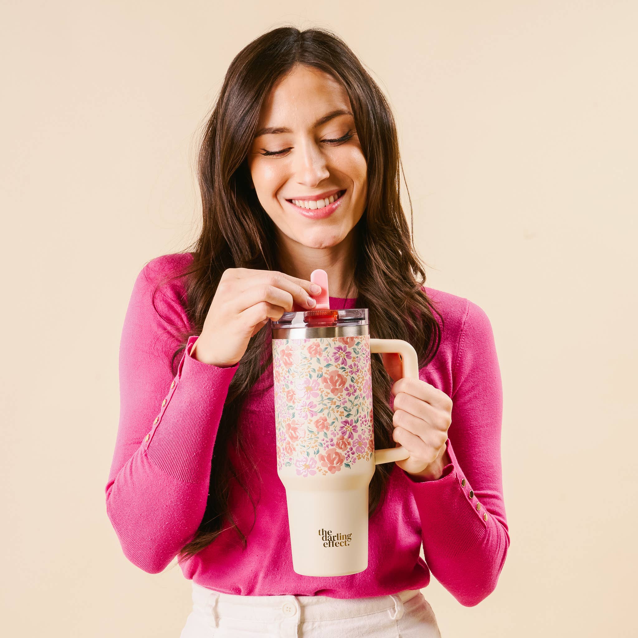 The Darling Effect - Wholesale Insulated Mug/Tumbler - 40 oz Lifestyle Flip Straw Tumbler-Secret Garden Pink1
