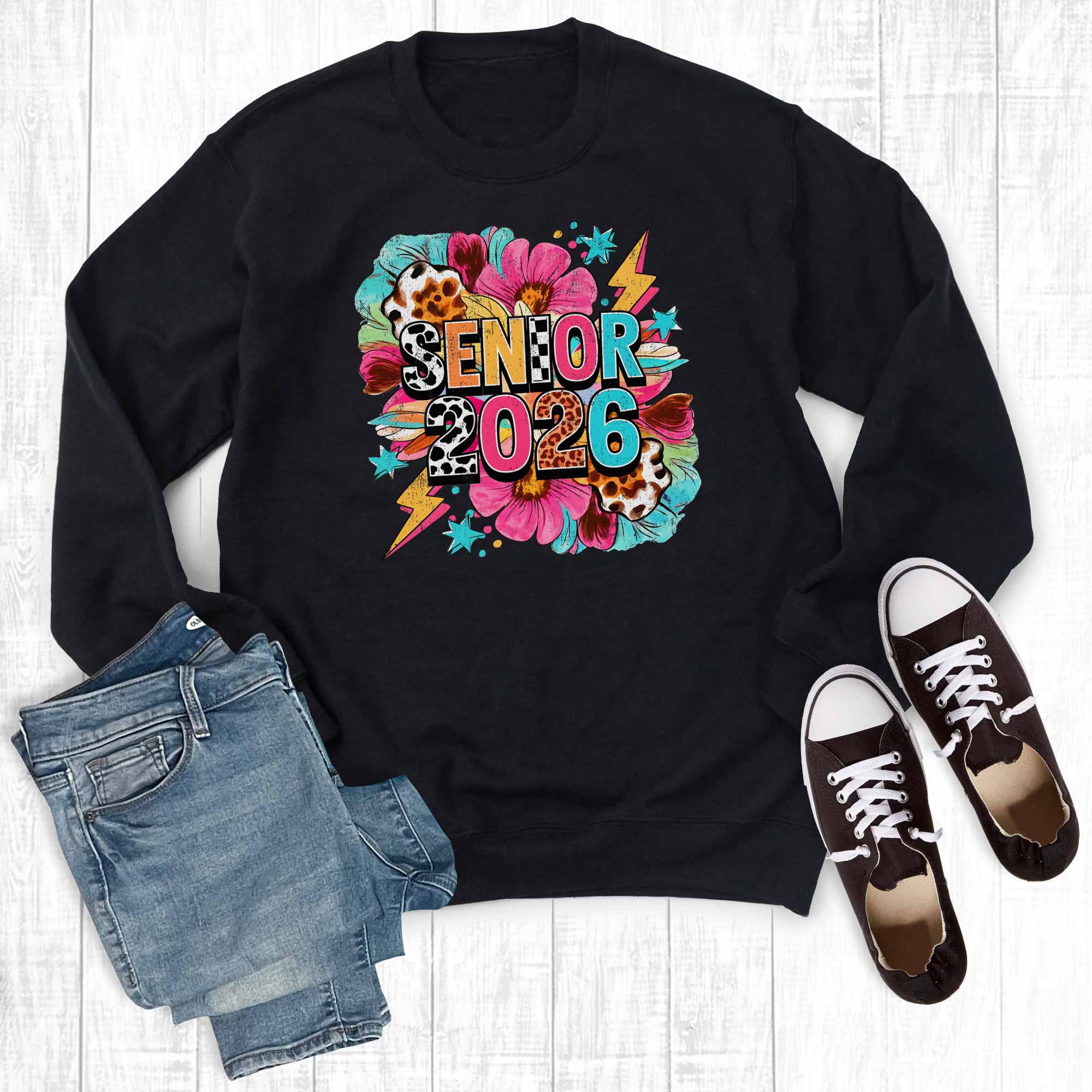 Black Boho Senior 2026 Graphic Sweatshirt  for wholesale on Faire0