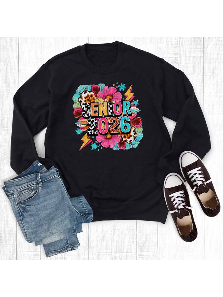 Black Boho Senior 2026 Graphic Sweatshirt for wholesale on Faire