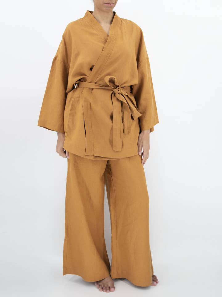 Sunday Morning – Engroshandel Pyjamasæt - Dame – Naoko linned kimono nattøjssæt3