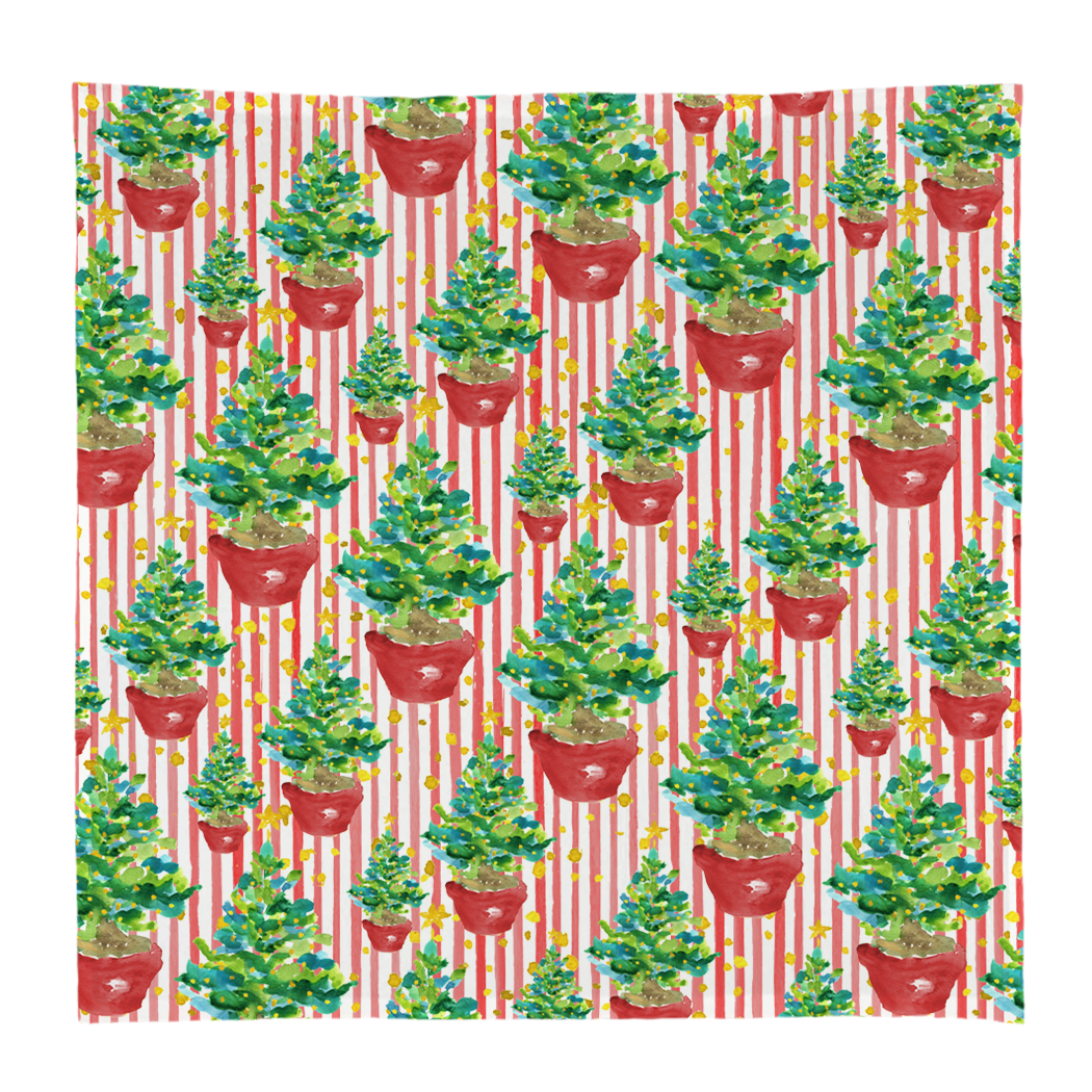 French Graffiti – wholesale Tea towel – Red Potted Christmas Trees Square0