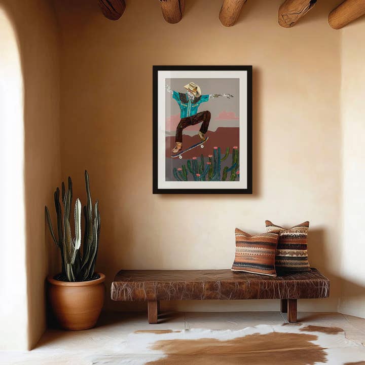 Art Print | Skateboard Cowboy Wall Art | CACTUS RODEO for wholesale by Dolan Geiman