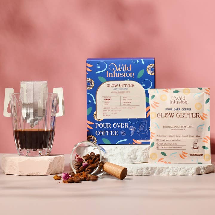 Glow GetterI Beauty&Wellness Mushroom Coffee with Chaga&Rose for wholesale by WILD INFUSION COFFEE