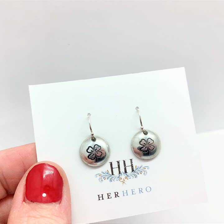 Shamrock Dainty Dome Earrings for wholesale by Her Hero, LLC