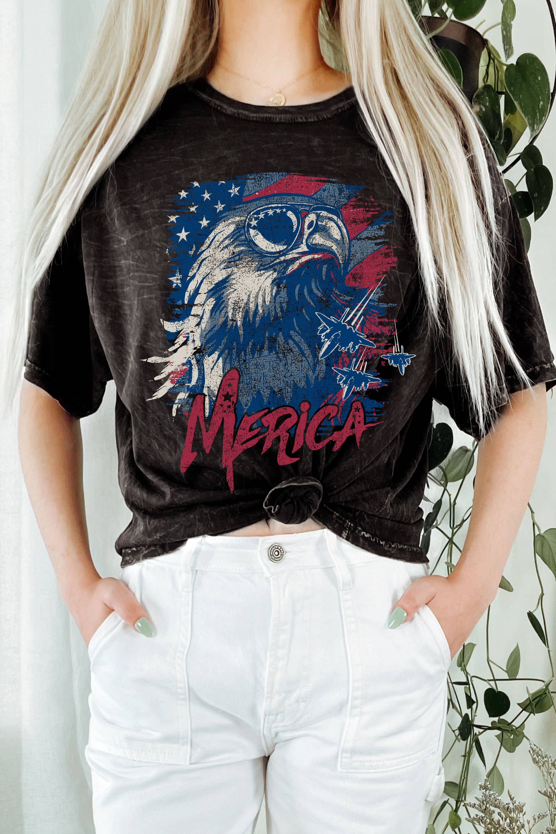 Rustee Clothing - Vente T-shirt sérigraphié – femme - HAUT COURT LONG À MOTIF MINÉRAL MERICA EAGLE0