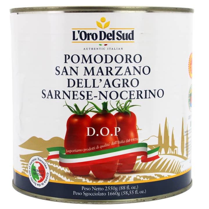 Wholesale Italian Food - Wholesale Canned Vegetables - L’Oro Del Sud, D.O.P San Marzano Tomatoes canned of Agro Sarnese-Nocerino Area, Net Wt. 2550g (88 fl. oz)