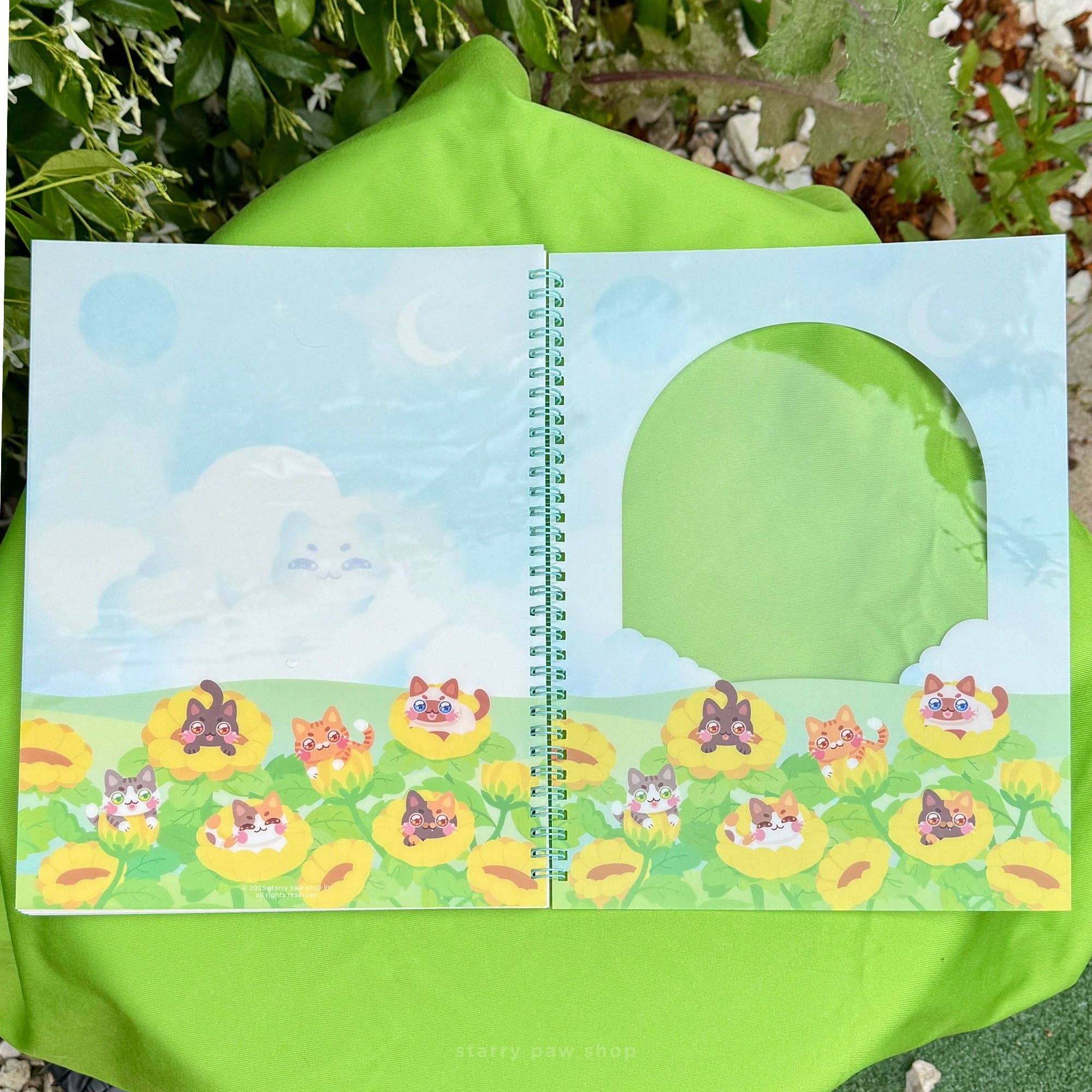 Starry Paw Shop - Wholesale Scrapbook - Sunflower Cats Large Sticker Book 8.5x11" Transparent Window1