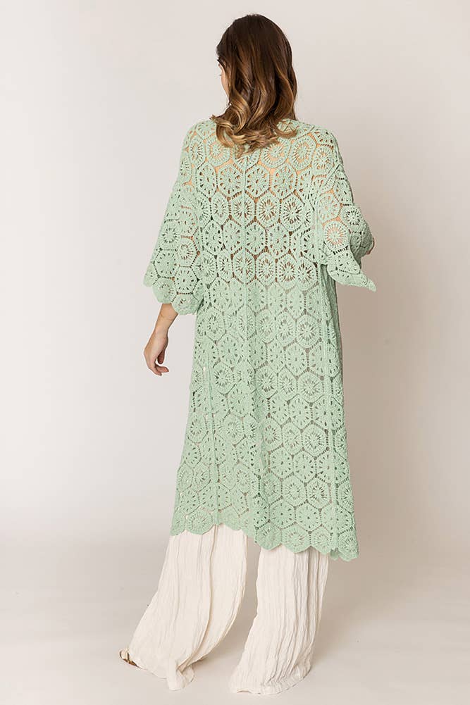 Hana - Wholesale Cardigan - Women's - Geometric Pattern Crochet Long Solid Cardigan15