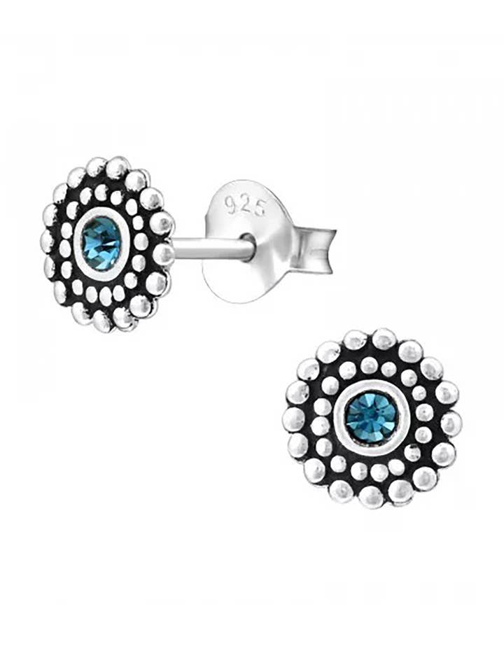 Sterling Silver Round Stud Earrings With Crystal - SS for wholesale by Zoey Simmons
