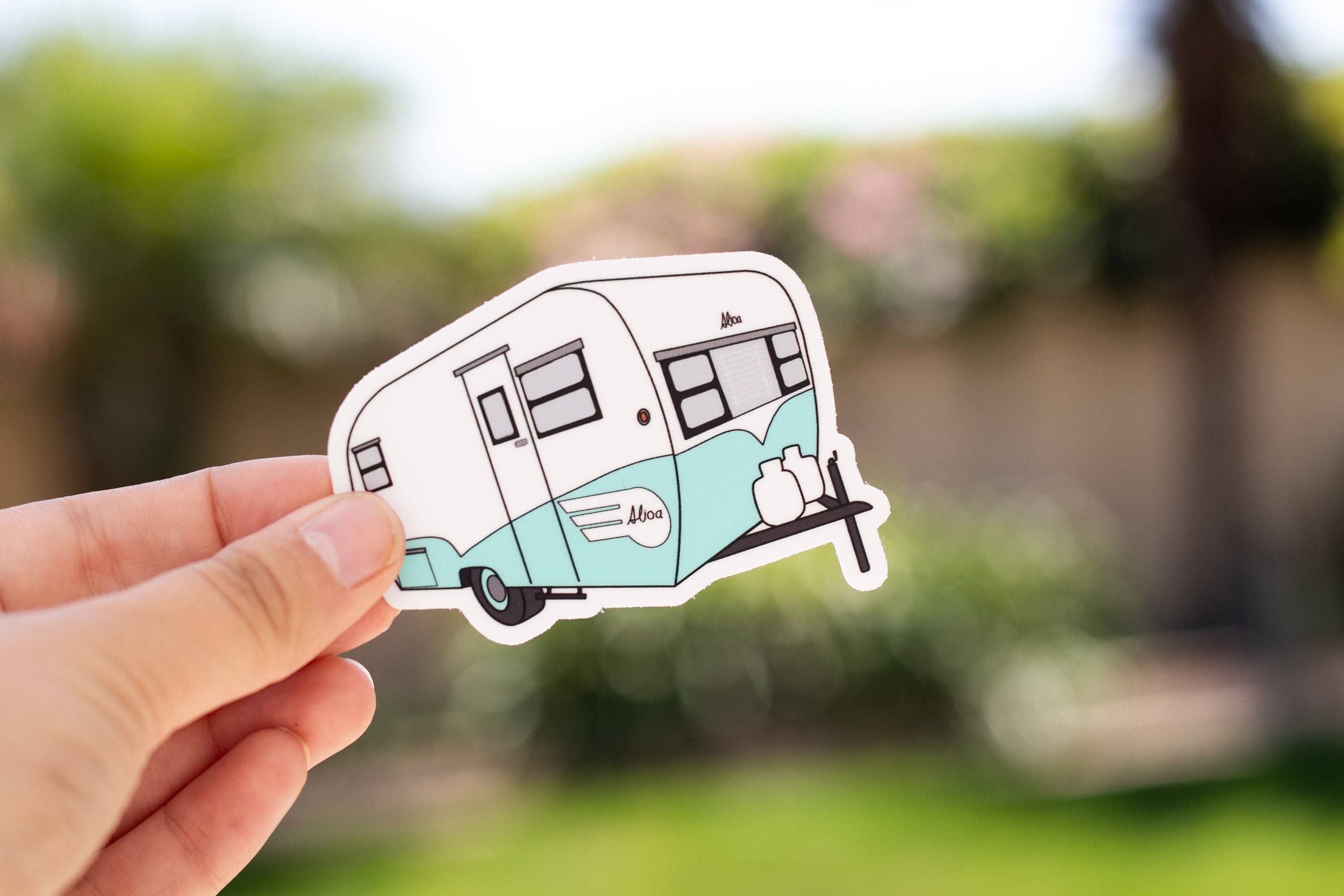 Extremely Retro – wholesale Sticker – Vintage Trailer Sticker- 1960's Turquoise Blue Aljoa Travel