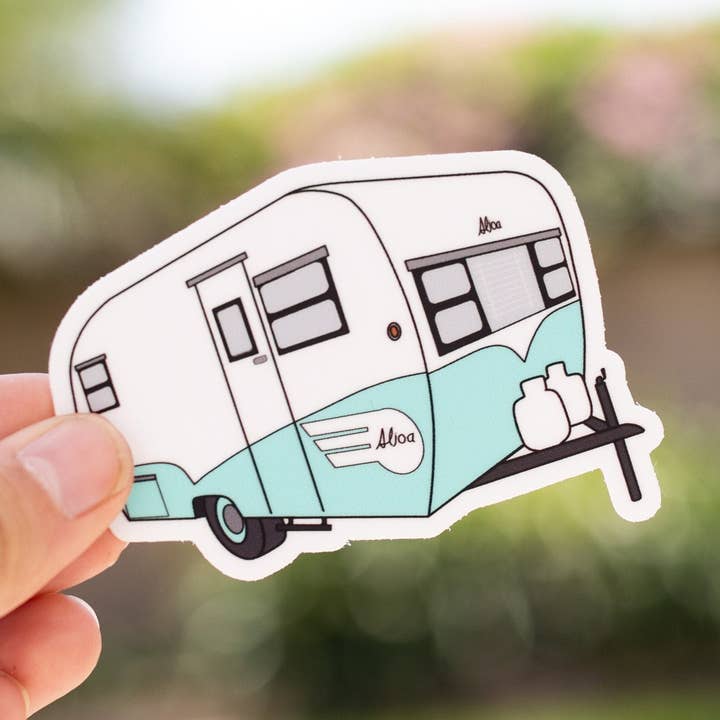Extremely Retro – wholesale Sticker – Vintage Trailer Sticker- 1960's Turquoise Blue Aljoa Travel0