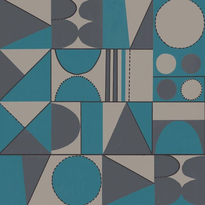 Taking Shape Wallpaper- Turquoise & Grey for wholesale by Sharon Jane Studio