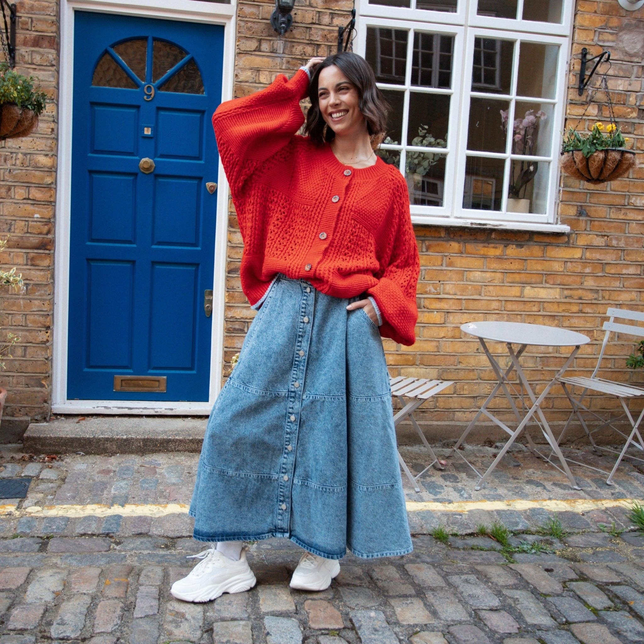 Cara & The Sky - Wholesale Cardigan - Women's - Brigit Pointelle Stitch Balloon Sleeve Cardigan - Orange8