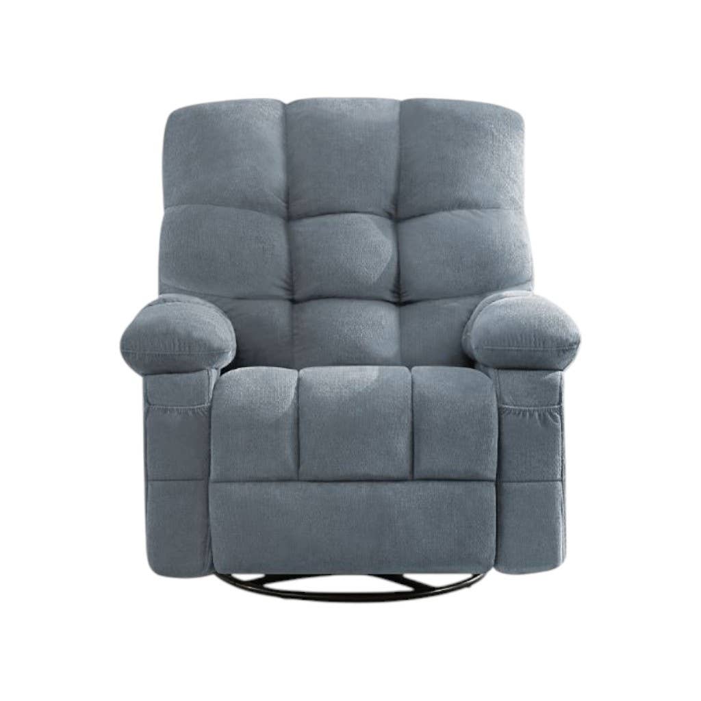 HomeRoots - Vente Chaises - Fauteuil inclinable pivotant à bascule chauffant avec massage en chenille bleue tuftée de 39" avec USB0