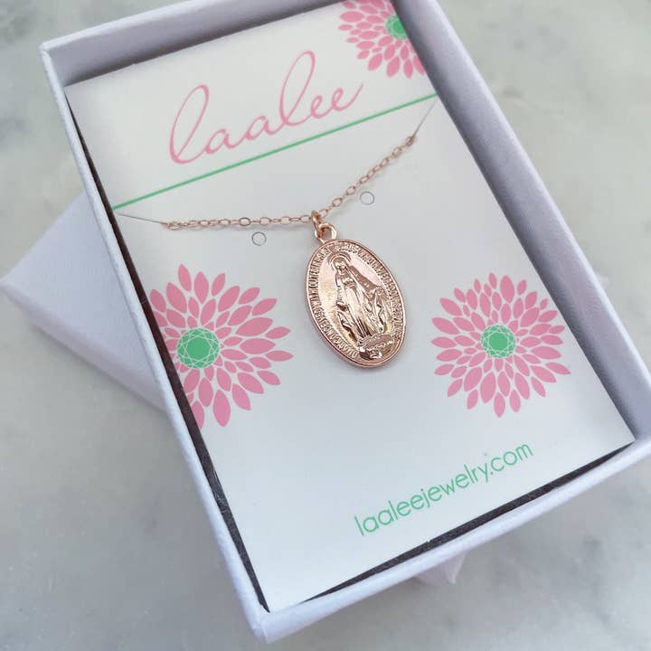 Laalee Jewelry - Wholesale Pendant/Charm Necklace - Rose Gold Mary Necklace, Religious Jewelry, Miraculous Medal