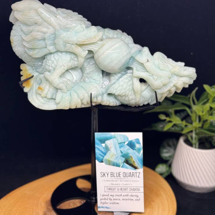 Cuarzo azul cielo épico con doble talla de dragón F964 para venta al por mayor de The 7 Directions