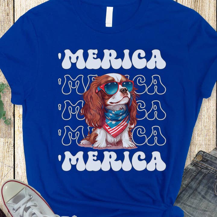 Cavalier King Charles Spaniel 'Merica Patriotic T-Shirt for wholesale by Sweet party Place