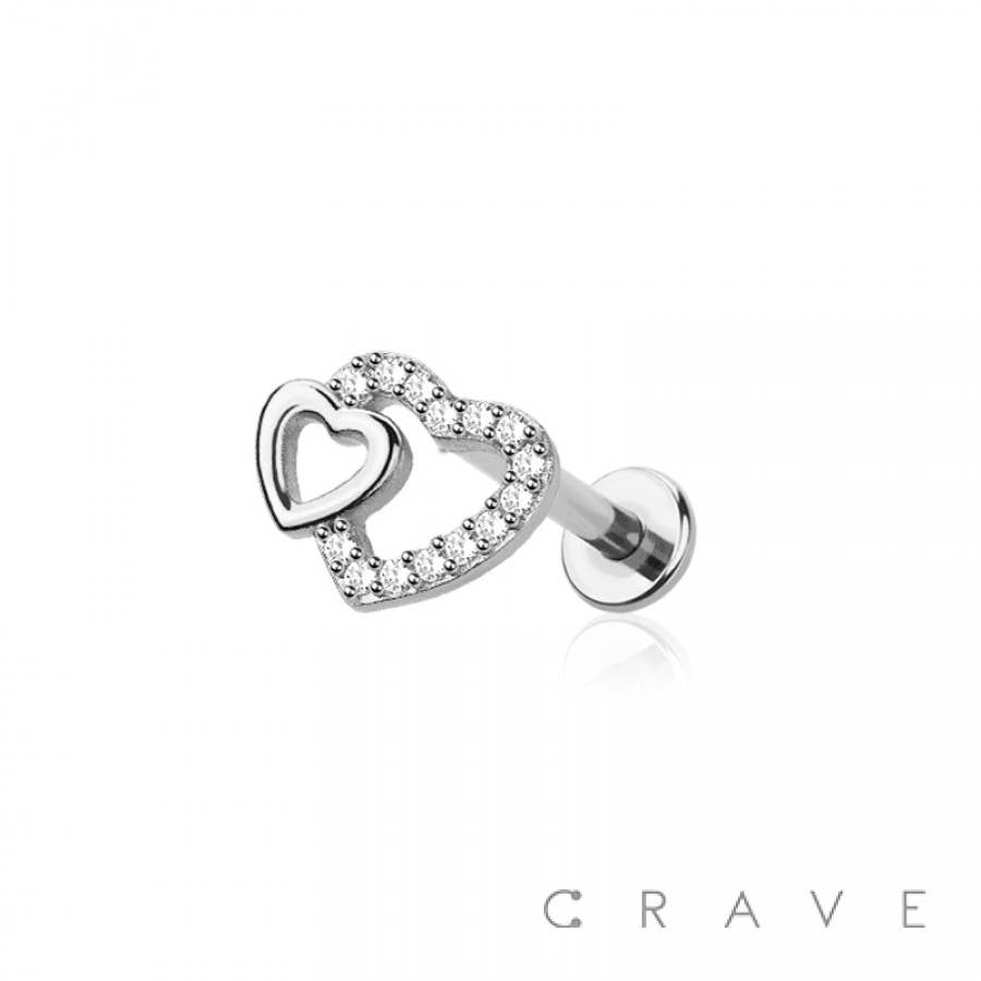 CRAVE - Wholesale Stud/Post Earrings - DOUBLE HEART INTERNALLY THREADED 316L SURGICAL STEEL LABRET3