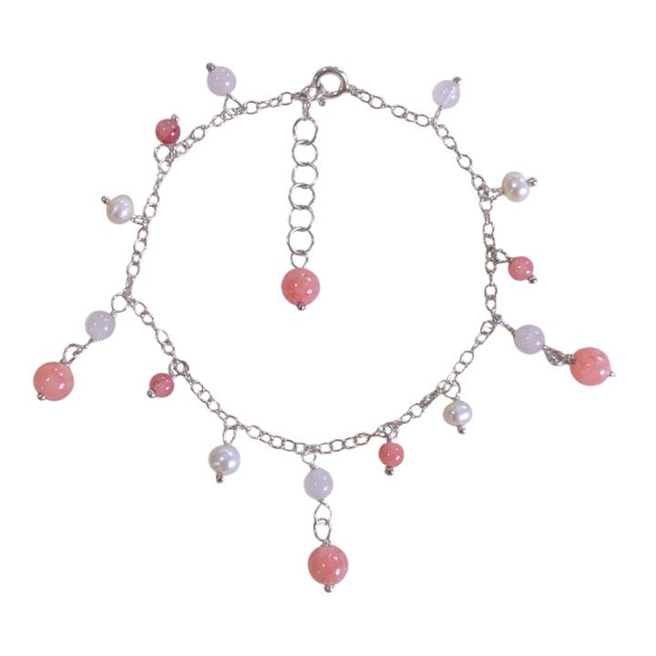 SALE Cherry Quartz and Pearl Sterling Silver Bracelet for wholesale by Saraswati Imports