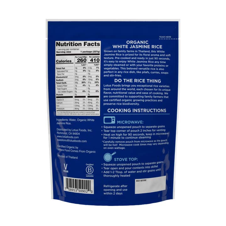 Lotus Foods – wholesale Ris – Ekologiskt vitt jasminris - MCPD® - 25 # bulk
