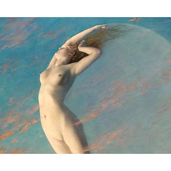 Rock Paper Scissors Wall Art - Venta al por mayor Ilustración - Lámina de la diosa de la luna | Selene | Albert Aublet | Mujer desnuda vintage | Arte de pared Art Nouveau | Pintura celeste