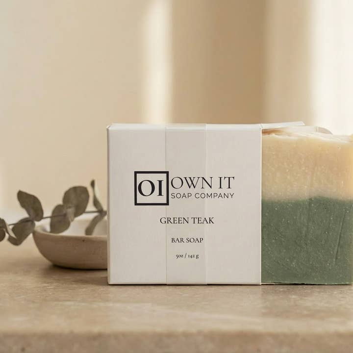 Groene Teak Bar Zeep voor wholesale door Own It Soap Company