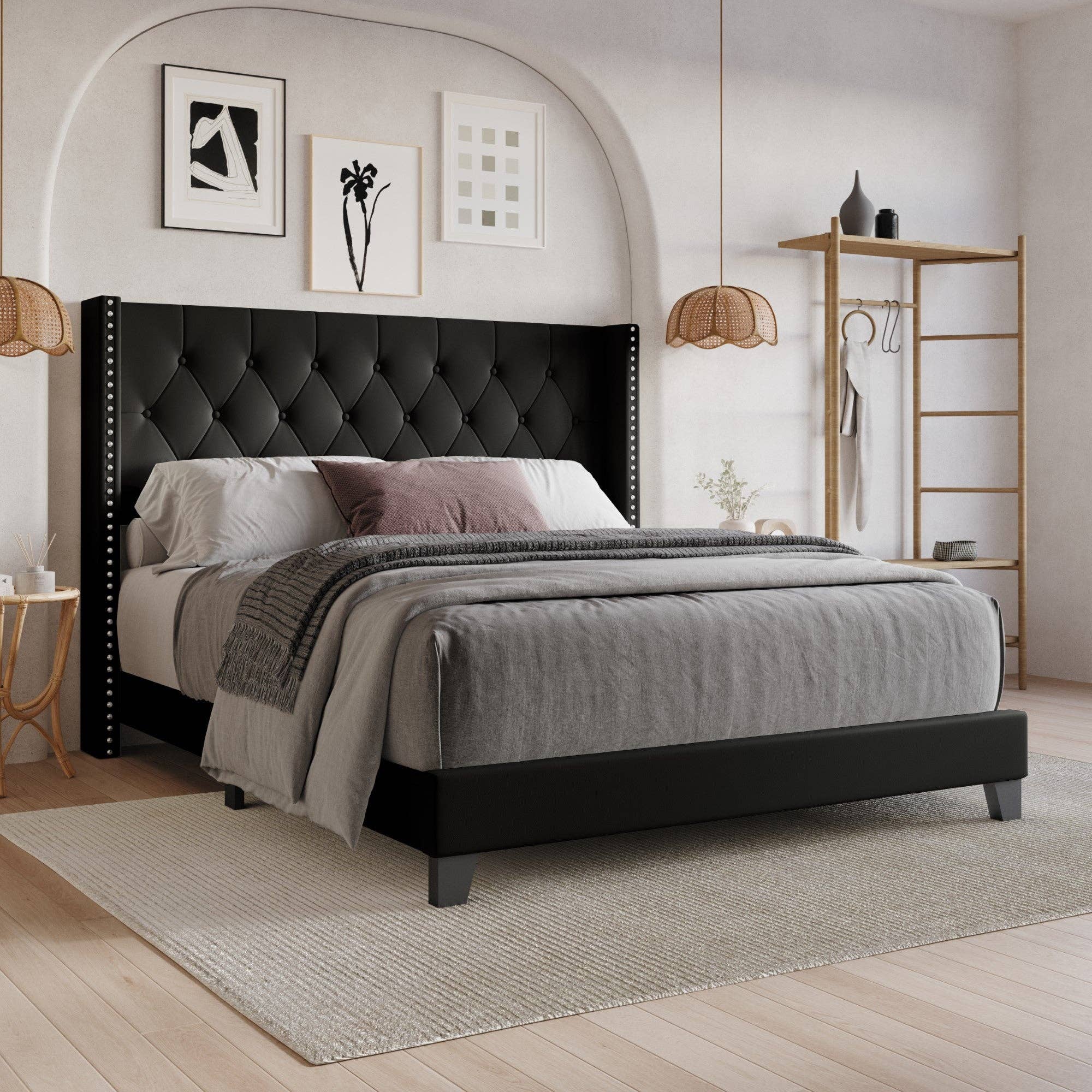 Home Design - Wholesale Bed - Homer Button-Tufted Wingback Upholstered Panel Bed Frame10