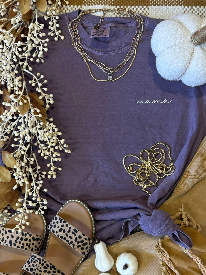 Wine Dainty Mama Embroidered Tee for wholesale by P&PD Wholesale