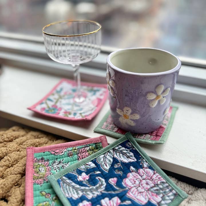 Desi design and chai - Wholesale Coasters - Zero Waste blockprinted & Handmade fabric quilted coasters1