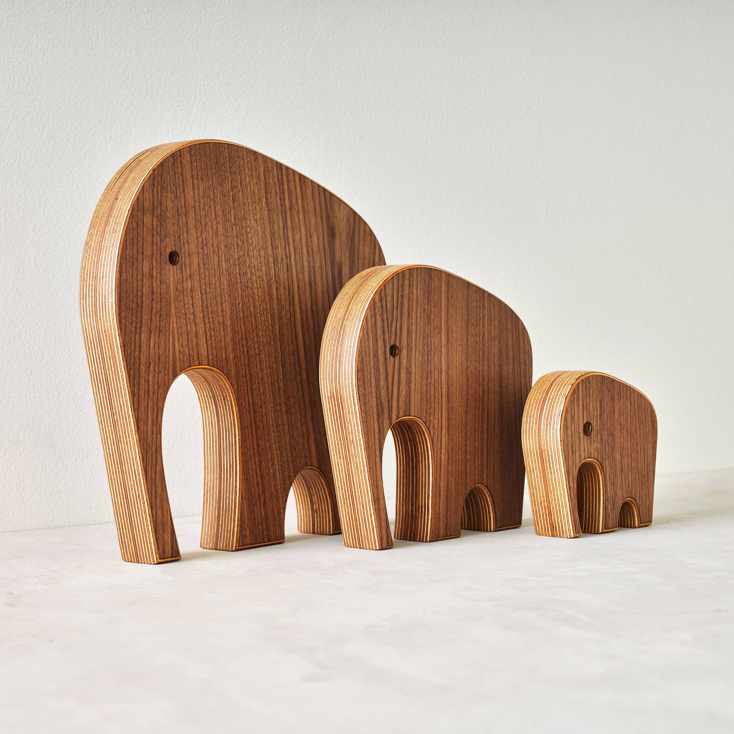 Relic Modern™ | Furniture & Objects - Wholesale Sculpture - Modern Minimalist Walnut Wood Elephant Sculptures - 3 Sizes7