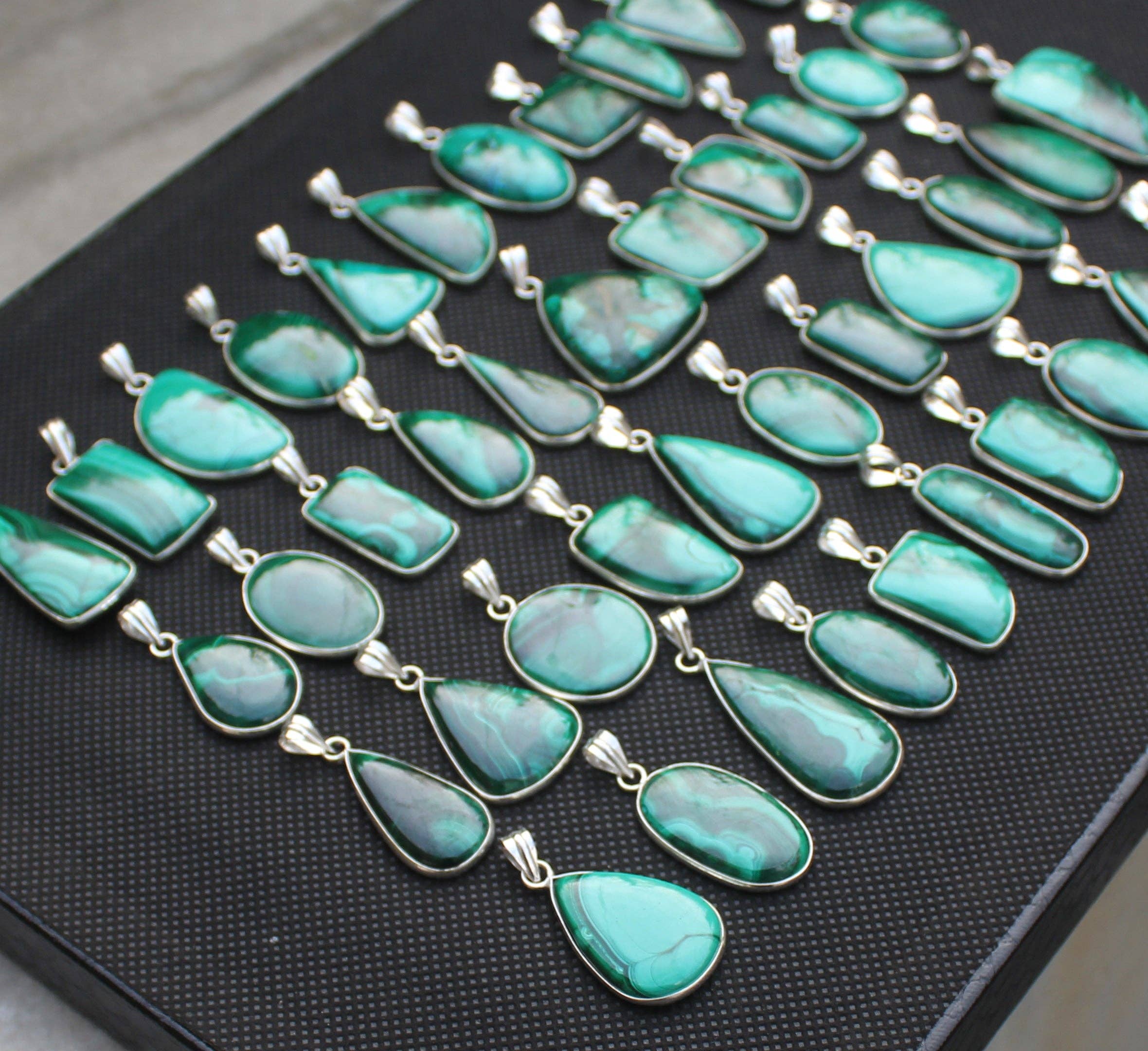 Handmade Jewels - Wholesale Individual Charm/Pendant - Malachite Minimalist Pendants -  Handmade, Silver-Plated, Wholesale15