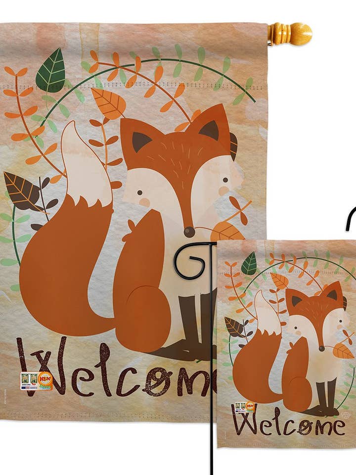 Flag Welcome Fox Maison de jardin 2 faces Décoration d'intérieur pour la vente par Two Group Flag Co