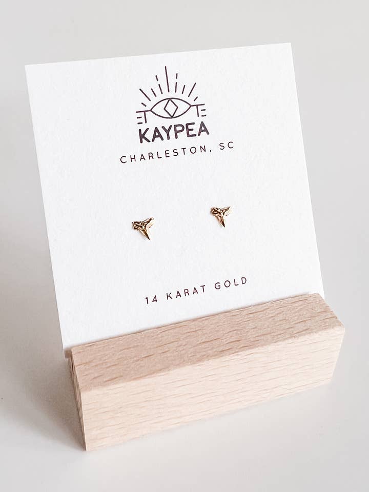 14k Gold Tiny Shark Tooth Stud Earrings for wholesale by Kaypea Jewelry