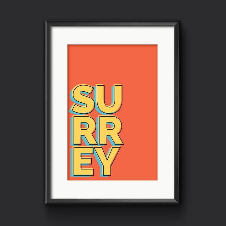 SURREY UK County Typography Print, Place Name Picture for wholesale by The Smudge Box