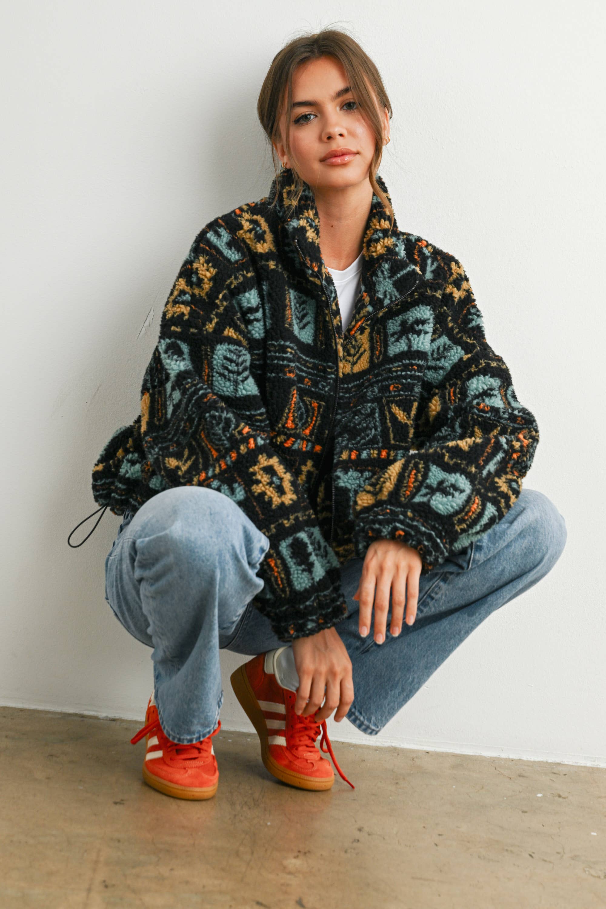 BLACK MULTI Zip-Up Polar Fleece Mock Neck Long Sleeve Jacket - BMJ7842 for wholesale on Faire3