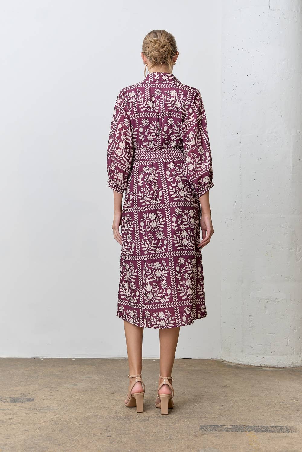 Polagram by Wellmade USA - Wholesale Dress - Women's - BORDER FLORAL PRINT SHIRT DRESS12