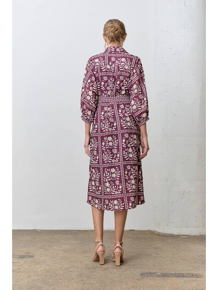 Polagram by Wellmade USA - Wholesale Dress - Women's - BORDER FLORAL PRINT SHIRT DRESS12