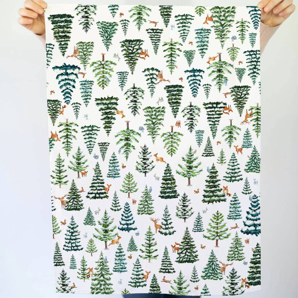 Watercolor Wednesday - Wholesale Tea Towel - Woodland Tea Towel | Snowy Winter Forest for Kitchen4