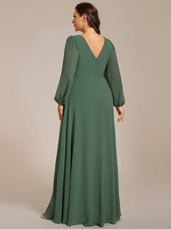 Ever-Pretty - Wholesale Gown - Women's - Elegant waisted chiffon V-neck Long Sleeve guest Dress47
