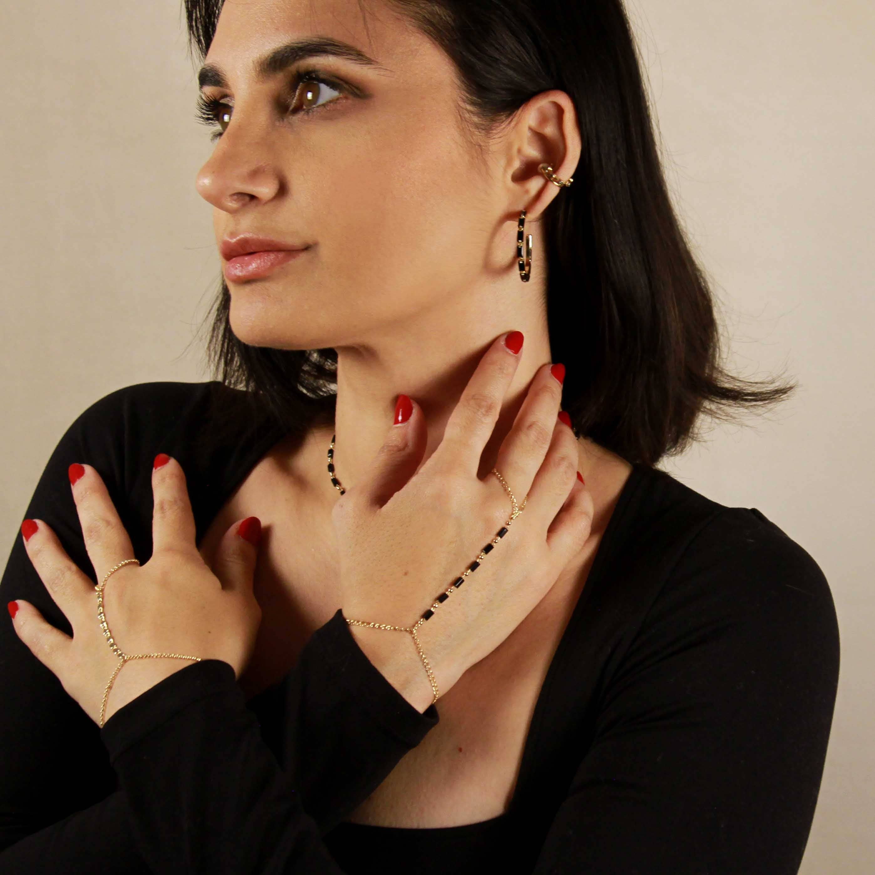 GoldFi - Wholesale Link & Chain Bracelet - Black Crystals Hand Chain4