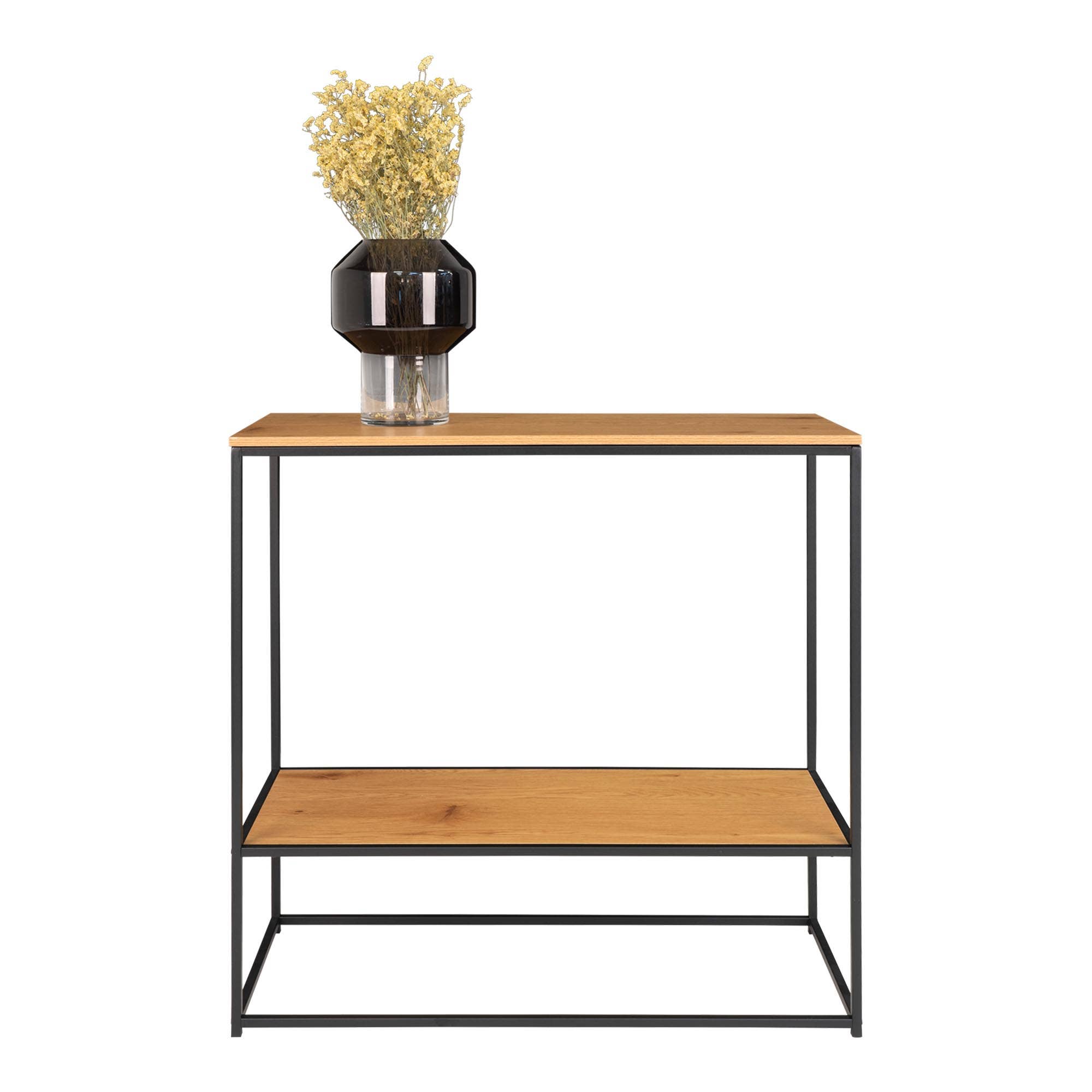 Natuur Vita sidetable met zwart frame en twee planken in eikenlook voor groothandel op Faire3